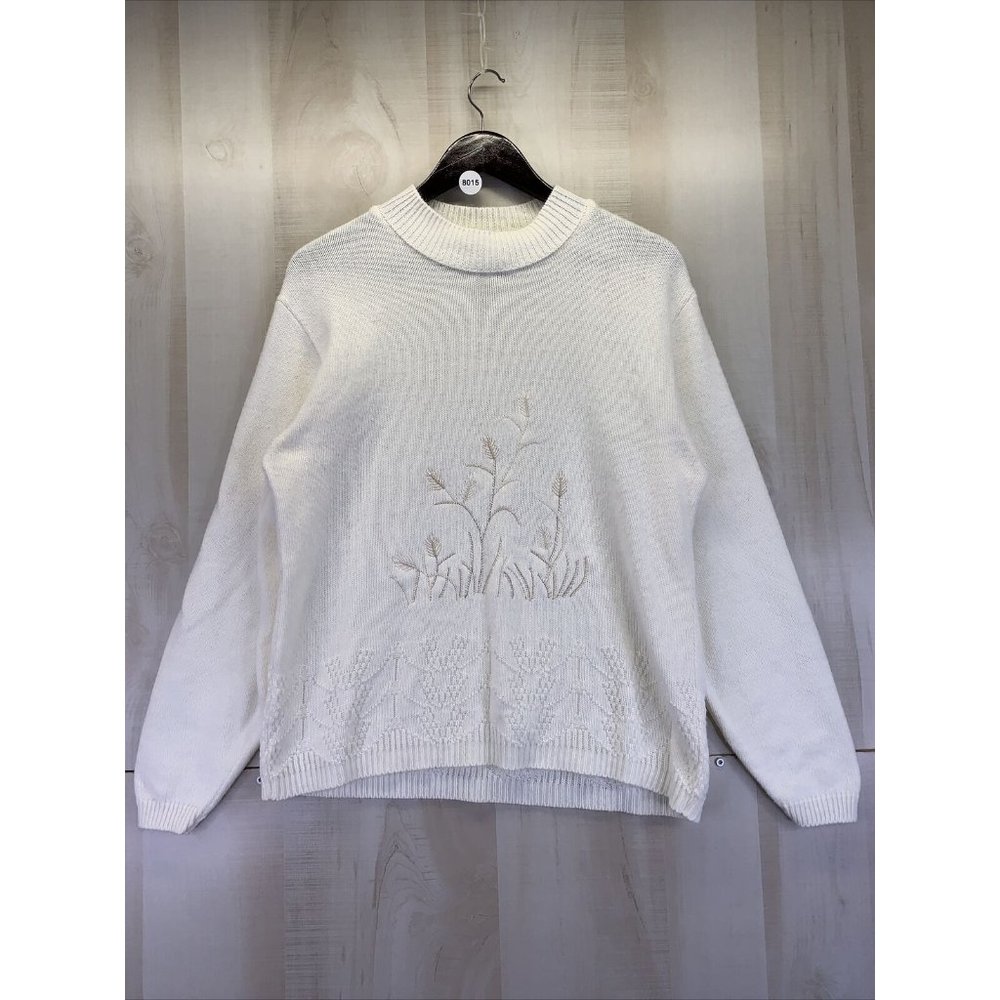 Vintage 1980-90s Company Collection Womens Ivory Knit Grandma Style Sweater -L-